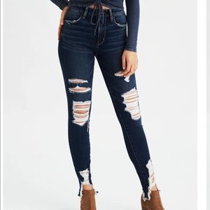 American Eagle Super Hi Rise Ripped Jeggings 12